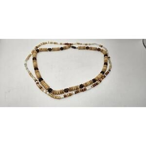 Lot of 2 Handmade Beaded Necklace Neutral Cream Glass Stone Artisan Boho